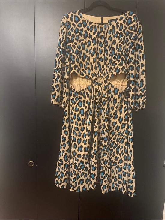 New York & Company Dresses & Skirts - New York & Company Beige and Blue Leopard Cutout Midi Dress